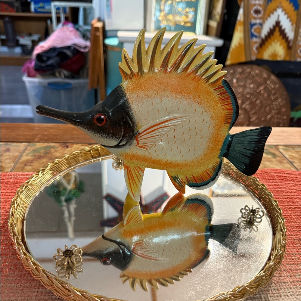 Decorative Wood Fish Figurine - Orange and Black